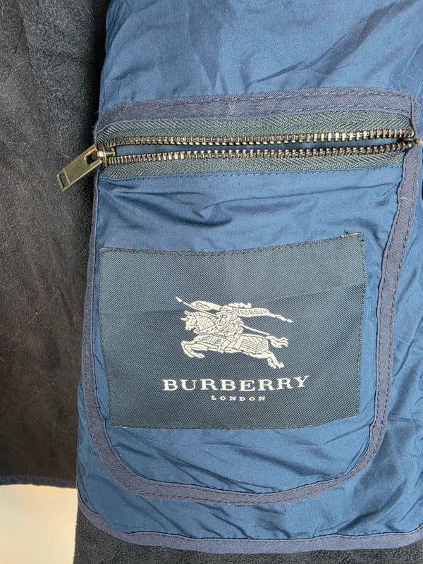 Vintage Burberry Quilted Jacket Men's Navy Fleece Lined Coat - Size M