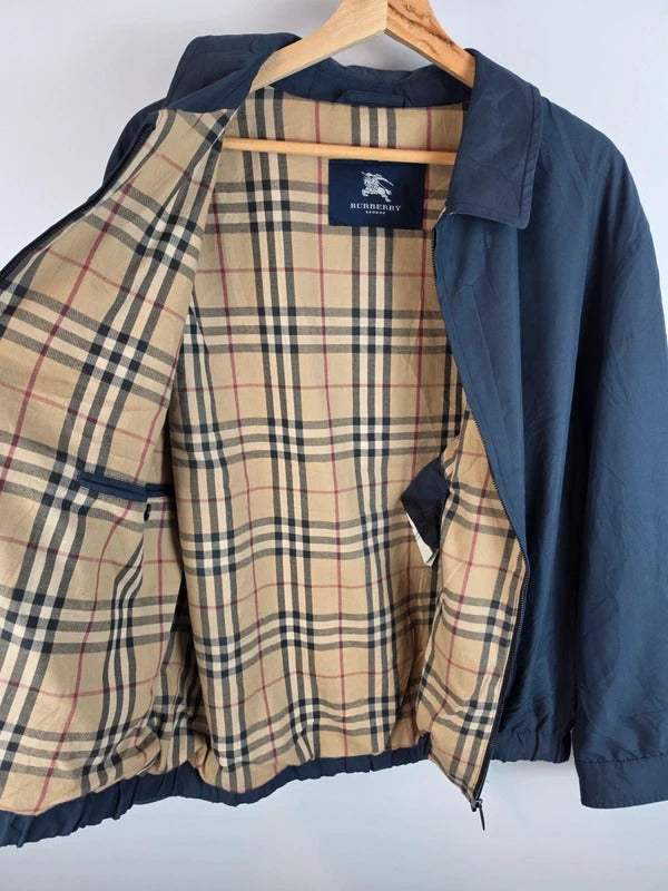 Burberry London Navy Harrington Jacket Nova Check Lined Size 52 Large