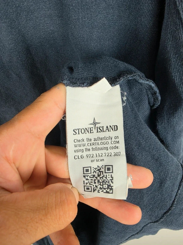 Stone Island Navy Stone-Wash Compass Patch Crew Neck Sweatshirt – Size M