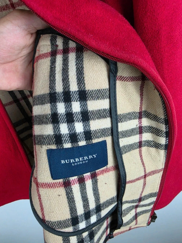 Burberry London Red Wool Blend Jacket – Nova Check Lined, Size 42