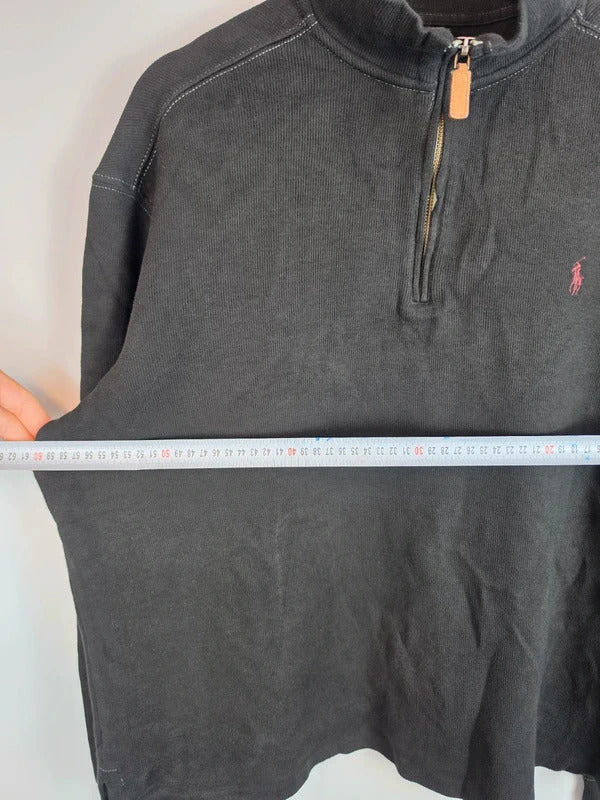 Polo Ralph Lauren Black Quarter Zip Jumper Red Logo - Large