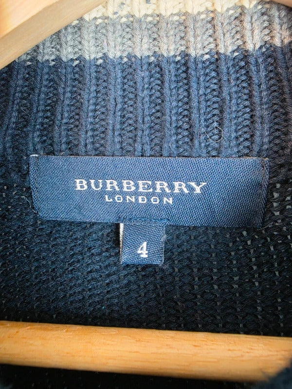 Burberry London Full Zip Cardigan Knit Jumper Navy Blue Size 4 - Large