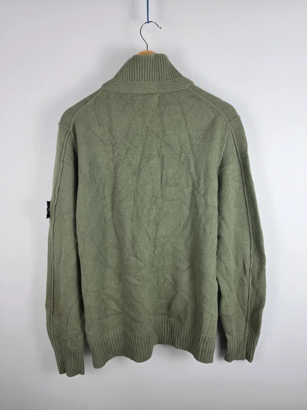 Stone Island Khaki Green Quarter-Button Knit Jumper – Size XL