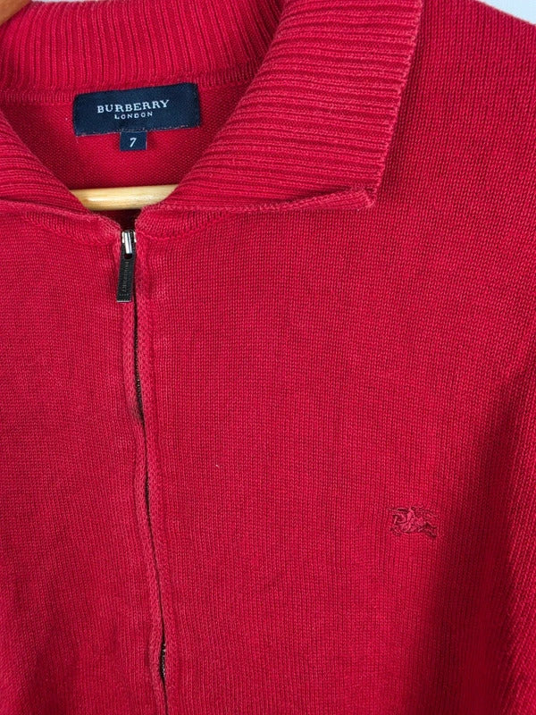 Burberry London Full-Zip Cotton Knit Cardigan Red – Size 7 ( L )