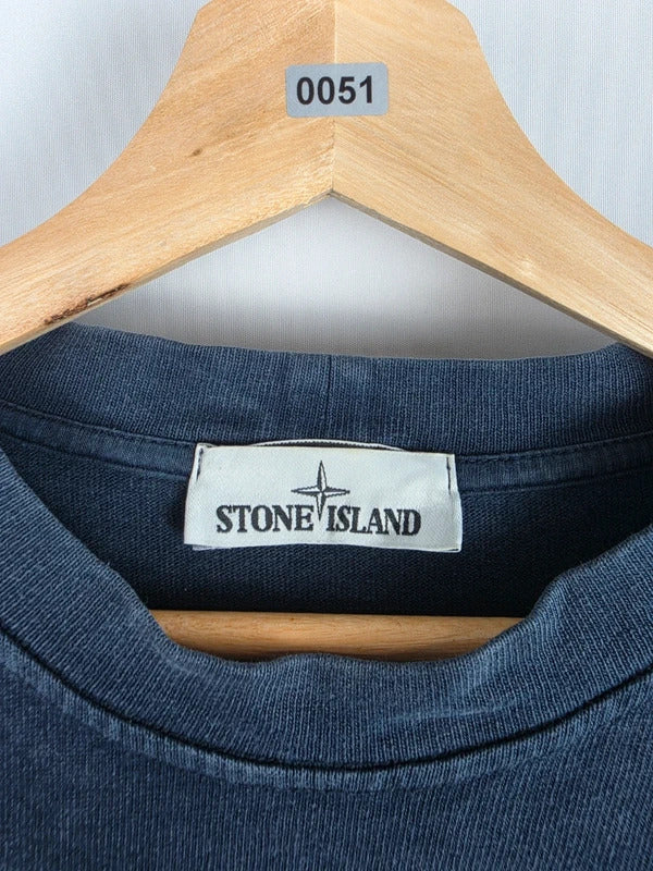 Stone Island Navy Stone-Wash Compass Patch Crew Neck Sweatshirt – Size M