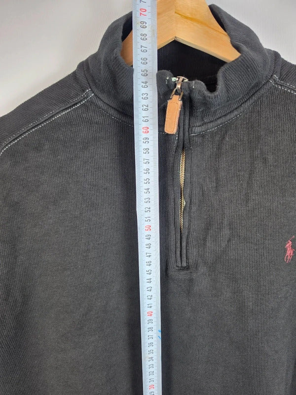 Polo Ralph Lauren Black Quarter Zip Jumper Red Logo - Large