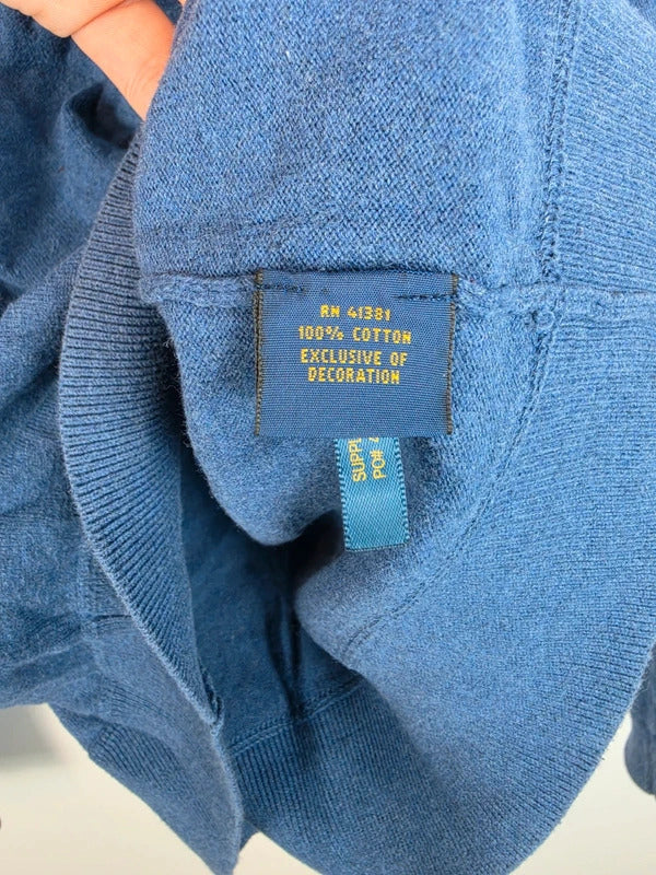Polo Ralph Lauren Blue Quarter Zip Jumper Pony Logo - Large