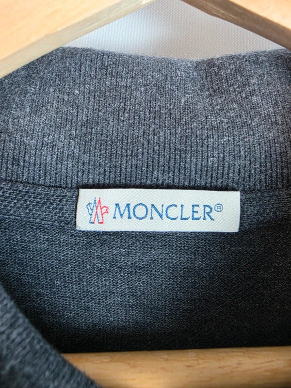 Moncler Long Sleeve Polo Shirt Charcoal Grey Tipped Collar Mens M