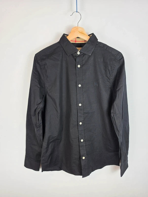 Burberry Brit Black Long Sleeve Shirt, Size Medium - Nova Check Collar