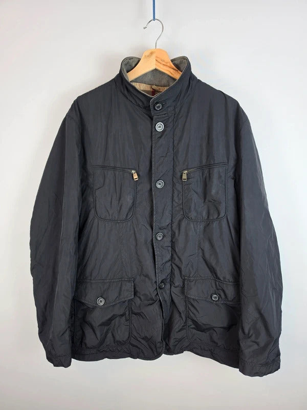 Vintage Burberry London Field Jacket Nova Check Lined Utility Coat Black Size L