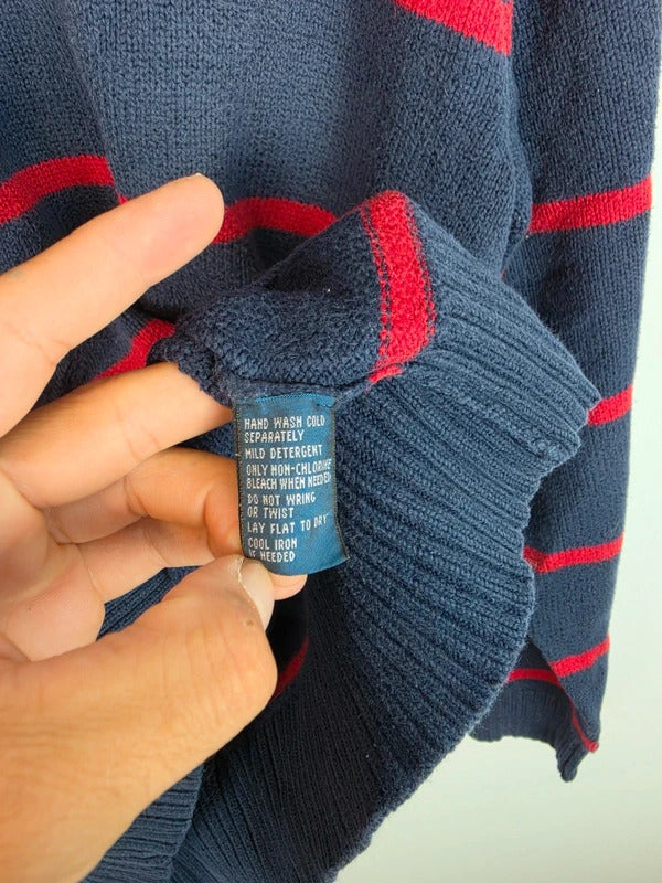 Polo Ralph Lauren Striped 1/4 Jumper Navy Red Pony - L