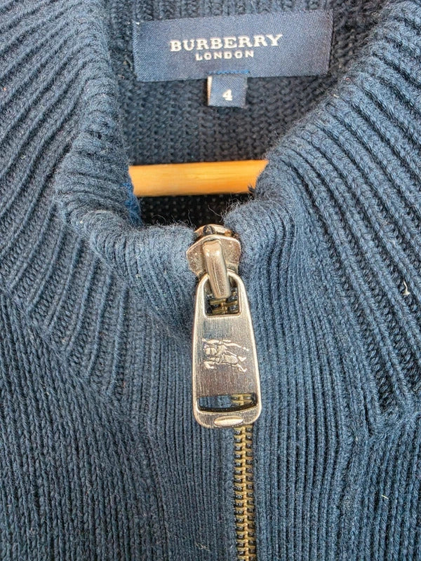 Burberry London Full Zip Cardigan Knit Jumper Navy Blue Size 4 - Large