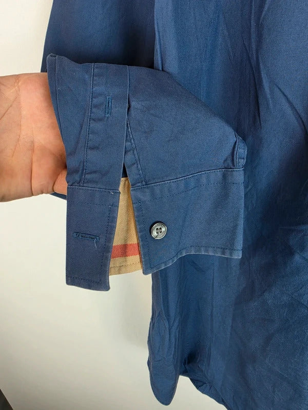 Burberry Brit Blue Long Sleeve Shirt, Check Collar & Cuff Detail - Size L