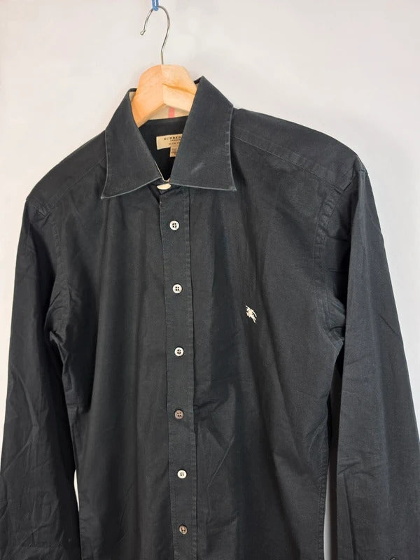 Burberry London Slim Fit Black Shirt, Nova Check Lining - Men's Small