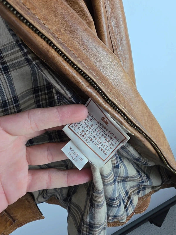 Belstaff Naima Gold Label Brown Leather Racer Jacket – IT 40 / UK 8