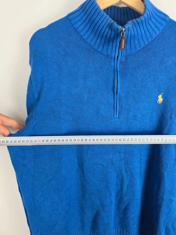 Polo Ralph Lauren Blue Knit Quarter-Zip Jumper – Size L