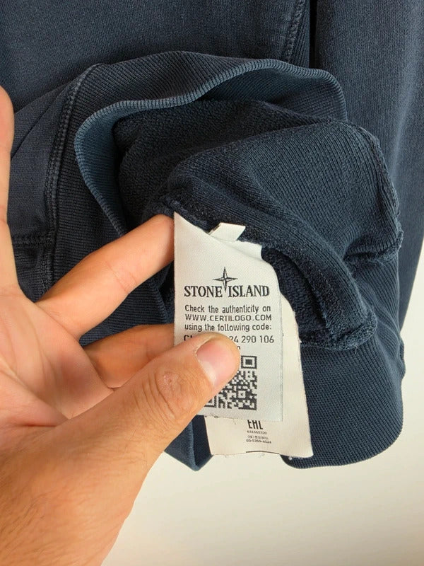 Stone Island Compass Patch Crew Neck Jumper Navy Blue Size M