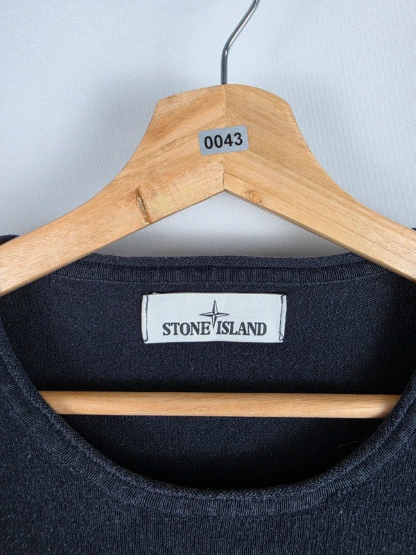 Stone Island Navy Fine Knit Compass Patch Crewneck Jumper – Size L
