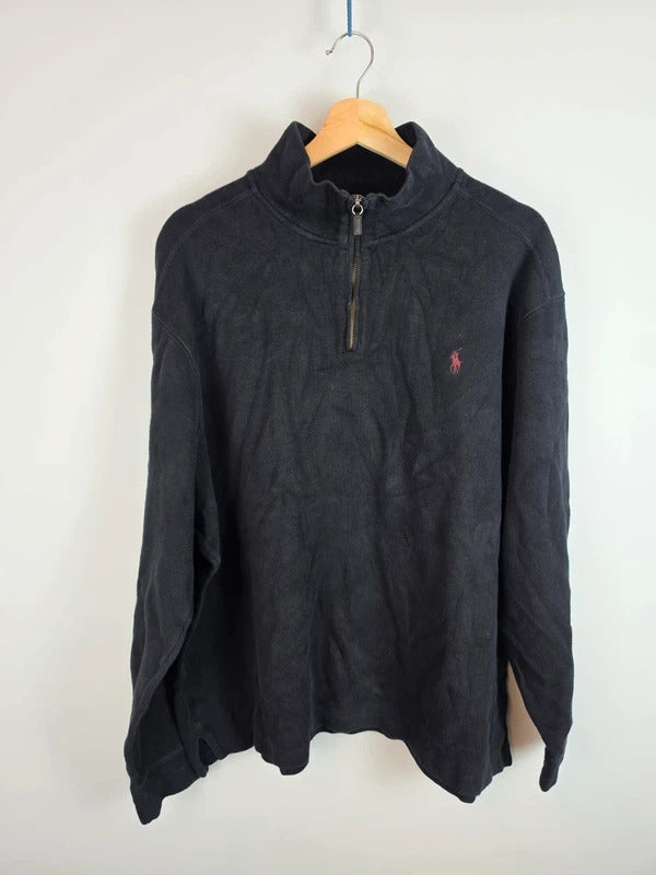 Vintage Polo Ralph Lauren Half Zip Jumper Navy Red Pony - Size XL