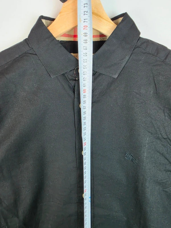Burberry Brit Black Long Sleeve Shirt, Size Medium - Nova Check Collar