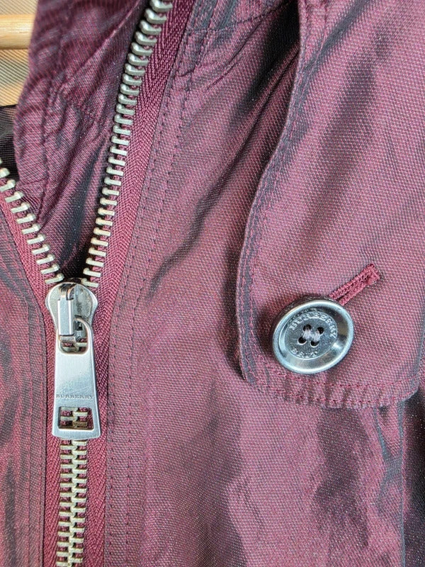 Burberry Brit Metallic Iridescent Parka Jacket Burgundy Womens Size XS