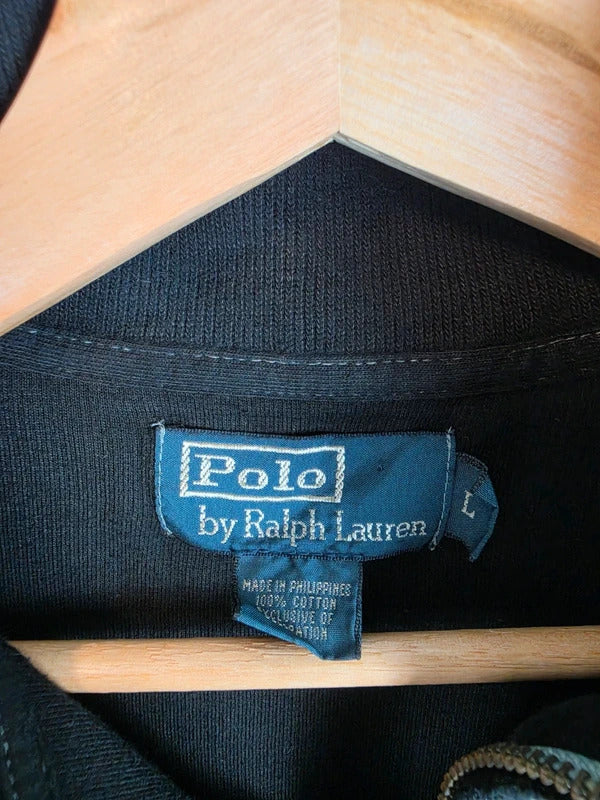 Polo Ralph Lauren Black Quarter Zip Jumper Red Logo - Large
