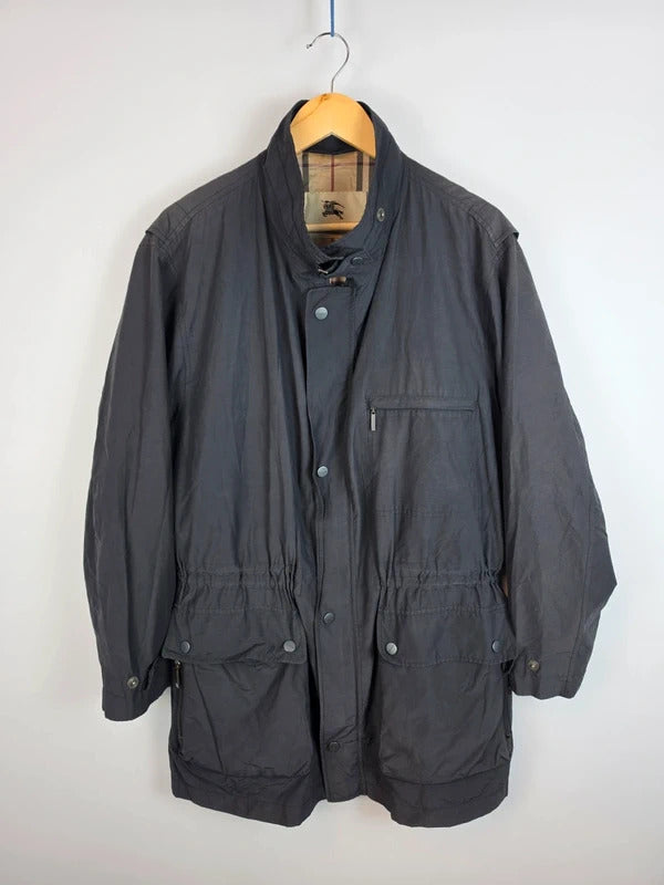 Burberry London Charcoal Black Field Jacket Coat Nova Check - Men's 54
