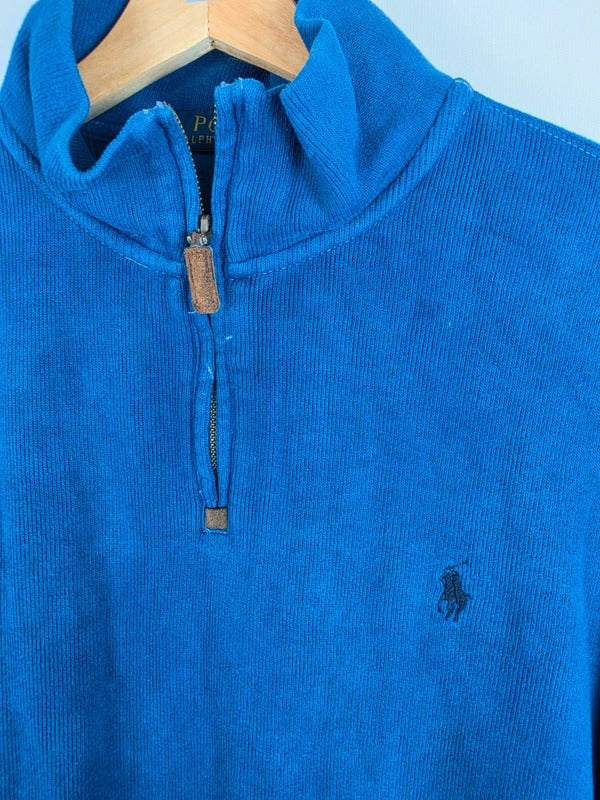 Polo Ralph Lauren Blue Ribbed Quarter-Zip Pullover – Size L