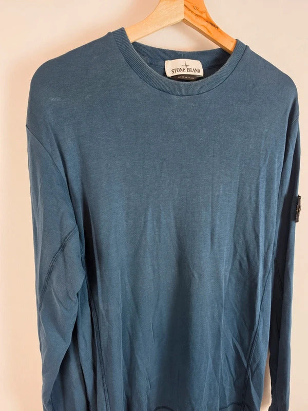 Stone Island Compass Patch Long Sleeve T-Shirt Blue - Men's L