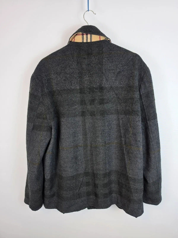Burberry London Vintage Wool Jacket Grey Shadow Nova Check Size 8 - Large