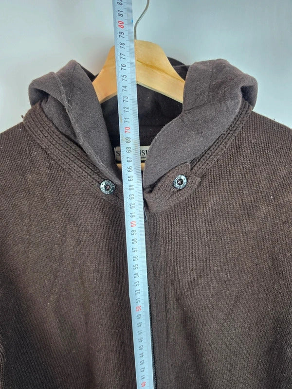 Stone Island AW 2008 Heavyweight Full Zip Hooded Knit Jumper, Dark Brown XXL