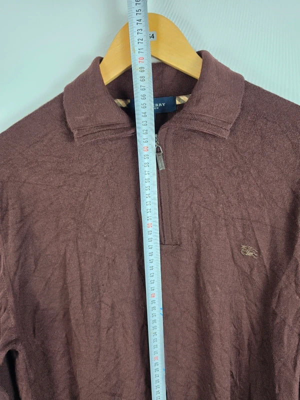 Burberry London Brown Merino Wool Quarter-Zip Jumper – Size 6 (fits L)