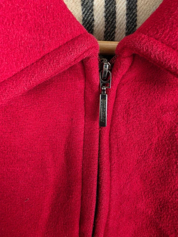Burberry London Red Wool Blend Jacket – Nova Check Lined, Size 42