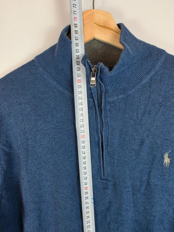 Polo Ralph Lauren Blue Quarter Zip Jumper Pony Logo - Large
