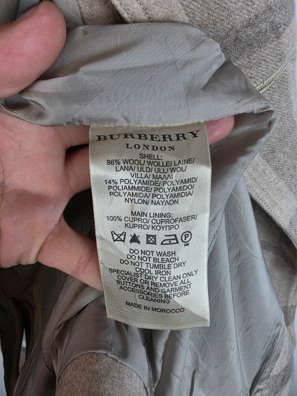 Burberry London Wool Blend Nova Check Double Breasted Pea Coat Jacket UK 16