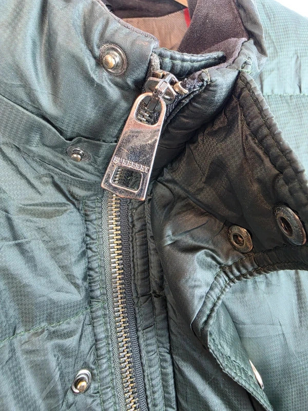 Burberry Brit Down Puffer Jacket Dark Forest Green Nova Check Lined Mens XXL