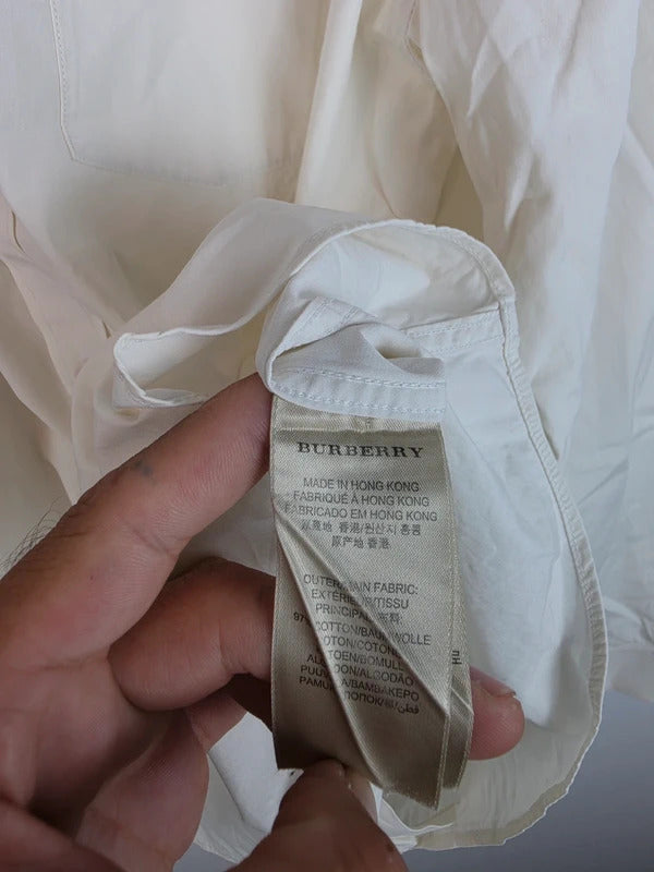 Burberry Brit Off-White Long Sleeve Shirt Nova Check Trim Cuffs - XL