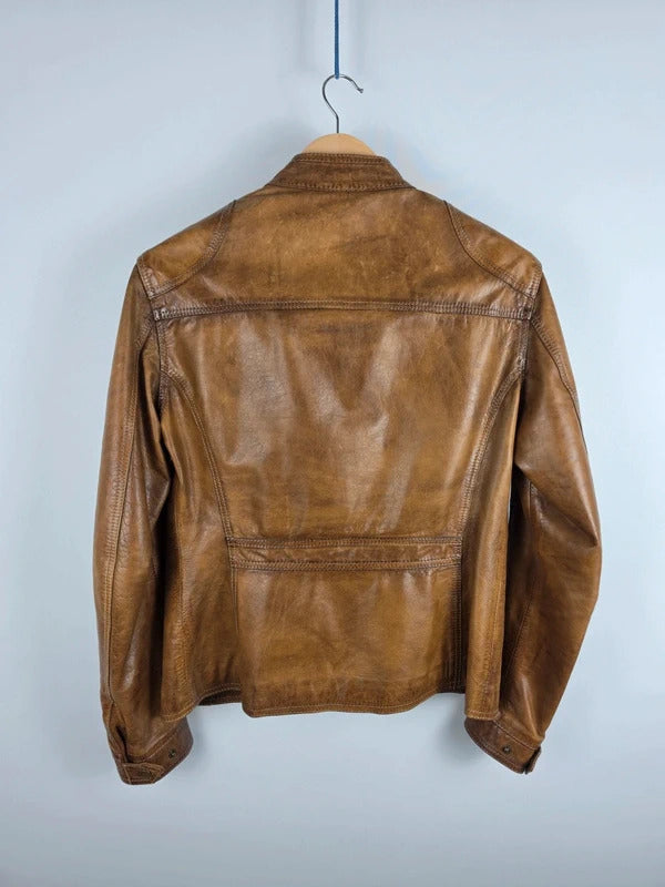 Belstaff Naima Gold Label Brown Leather Racer Jacket – IT 40 / UK 8