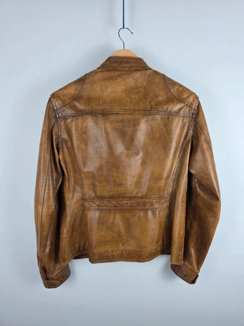 Belstaff Naima Gold Label Brown Leather Racer Jacket – IT 40 / UK 8
