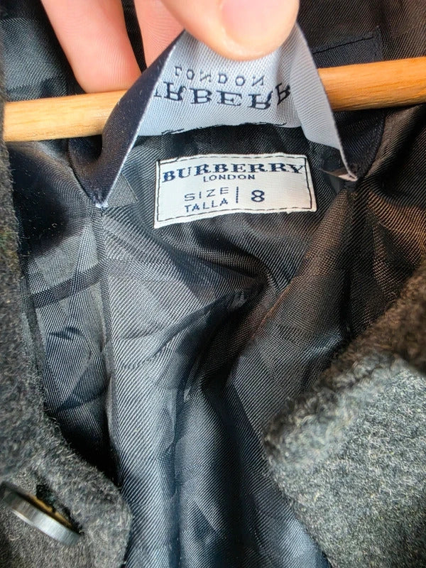 Burberry London Vintage Wool Jacket Grey Shadow Nova Check Size 8 - Large