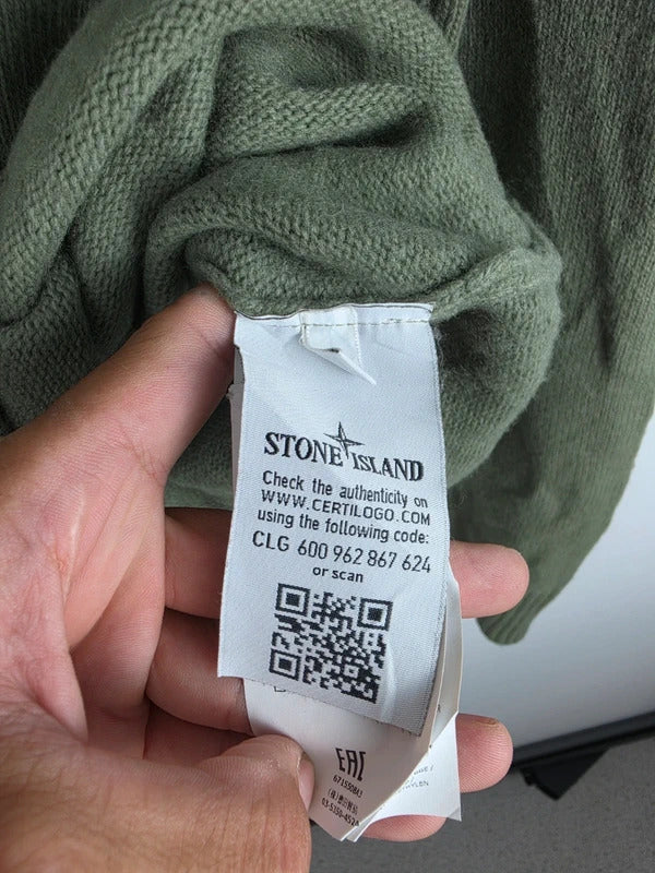 Stone Island Khaki Green Quarter-Button Knit Jumper – Size XL
