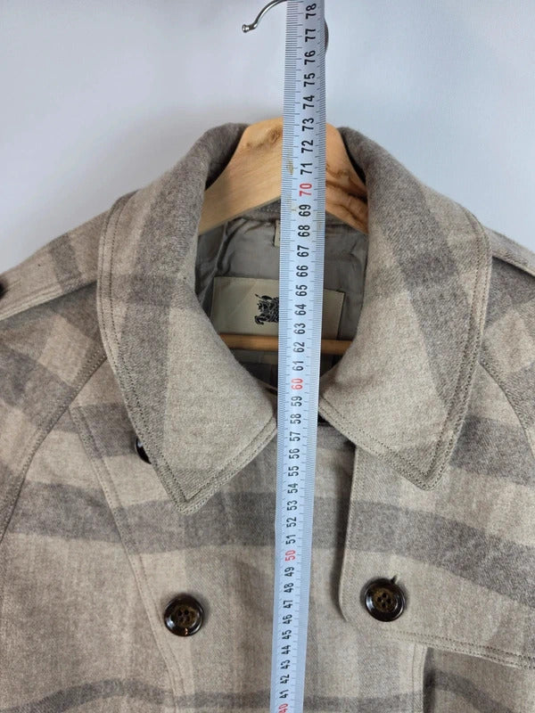 Burberry London Wool Blend Nova Check Double Breasted Pea Coat Jacket UK 16