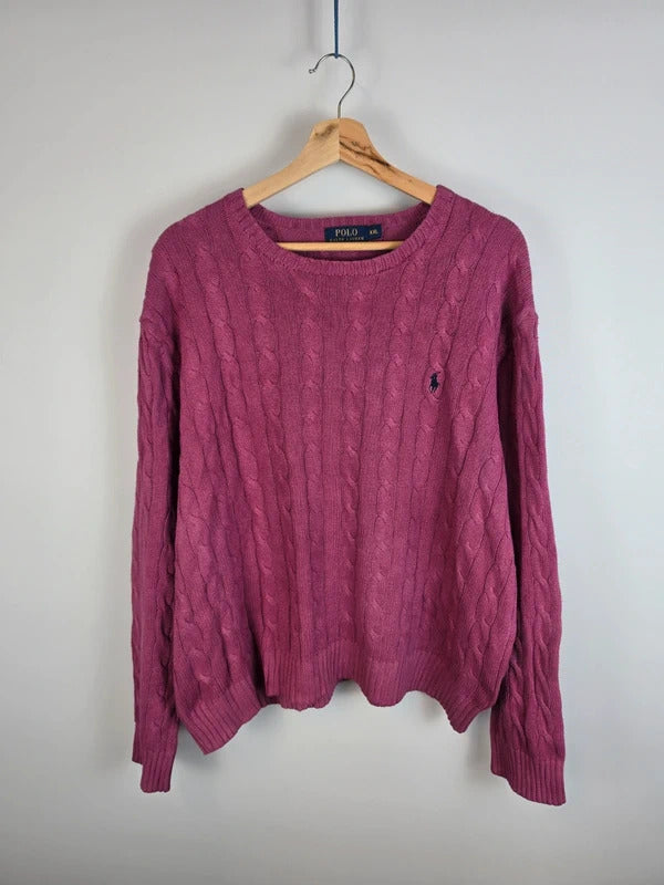 Polo Ralph Lauren Cable Knit Cotton Jumper Berry / Magenta - XXL