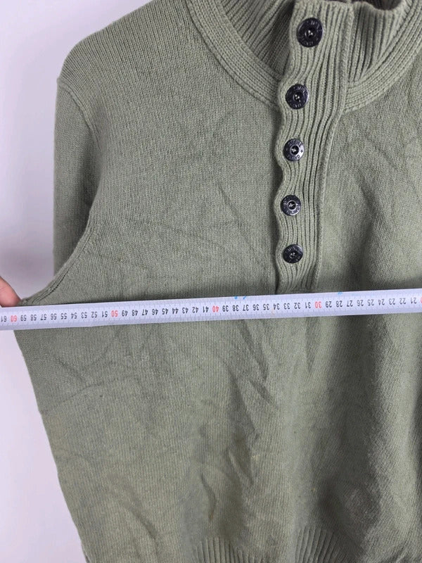 Stone Island Khaki Green Quarter-Button Knit Jumper – Size XL
