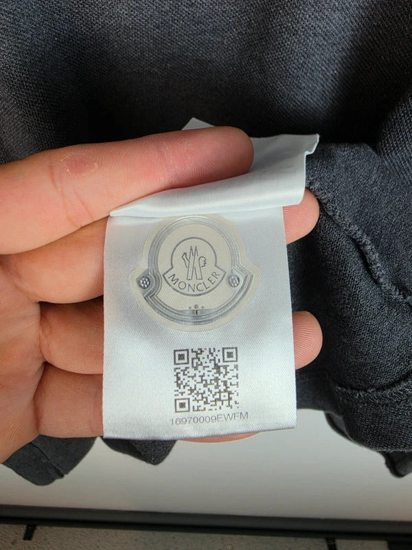 Moncler Long Sleeve Polo Shirt Charcoal Grey Tipped Collar Mens M