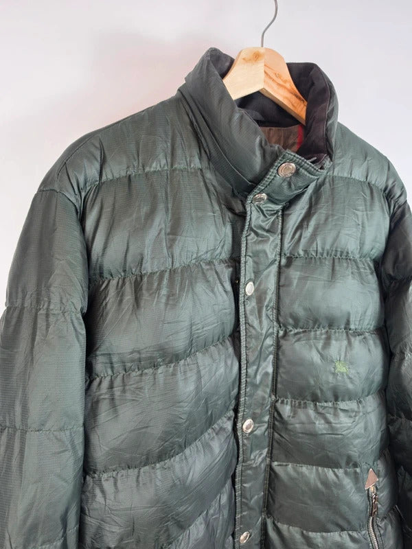 Burberry Brit Down Puffer Jacket Dark Forest Green Nova Check Lined Mens XXL