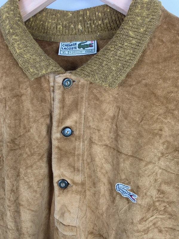 Chemise Lacoste Mustard Velour Long-Sleeve Polo – Size XL