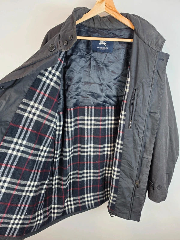 Vintage Burberry Nova Check Lined Field Jacket Coat Dark Grey / Black - Size 5 (XL)