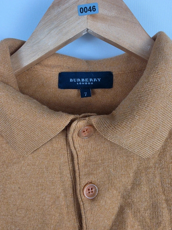 Burberry Mustard Merino Wool Polo Collar Knit Jumper – Size 7 (L)
