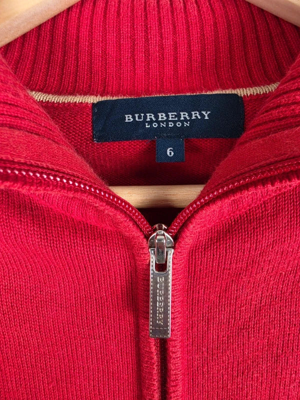 Burberry London Red Cotton Full-Zip Knit Cardigan – Size 6 ( L )